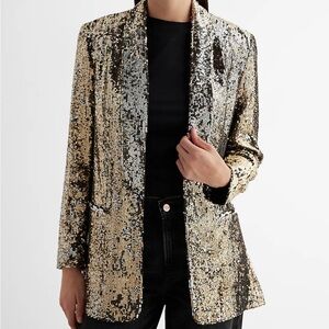 Sequin open front boyfriend blazer
